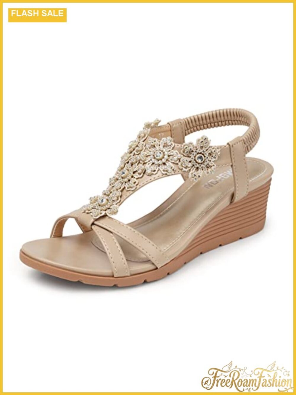 TEMOFON Women's Wedge Sandals Low Heel Platform Rhinestone Floral